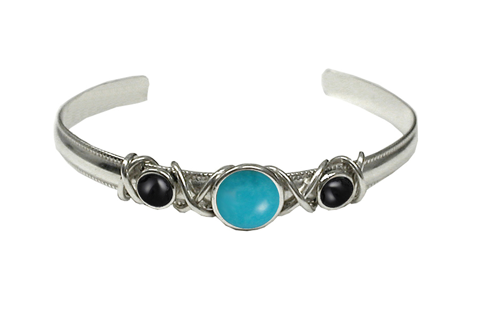 Sterling Silver Cuff Bracelet With Turquoise And Black Onyx